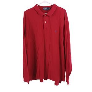 Polo Ralph Lauren Mens Size XXL Red 100% Cotton Long Sleeve Polo Shirt